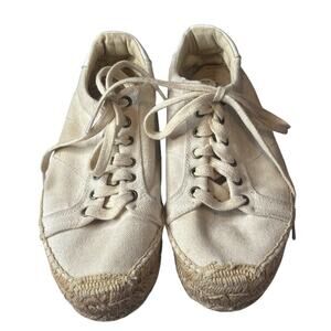 Soludos Women's White Tennis Platform Espadrille Sneakers Size 8 Coastal Beachy